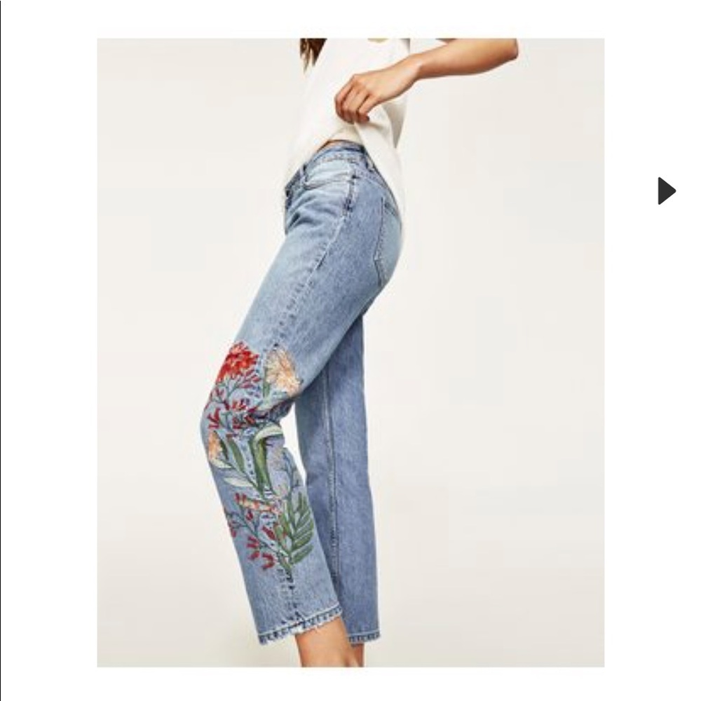 Zara basic z1975 cigarette embroidered jean